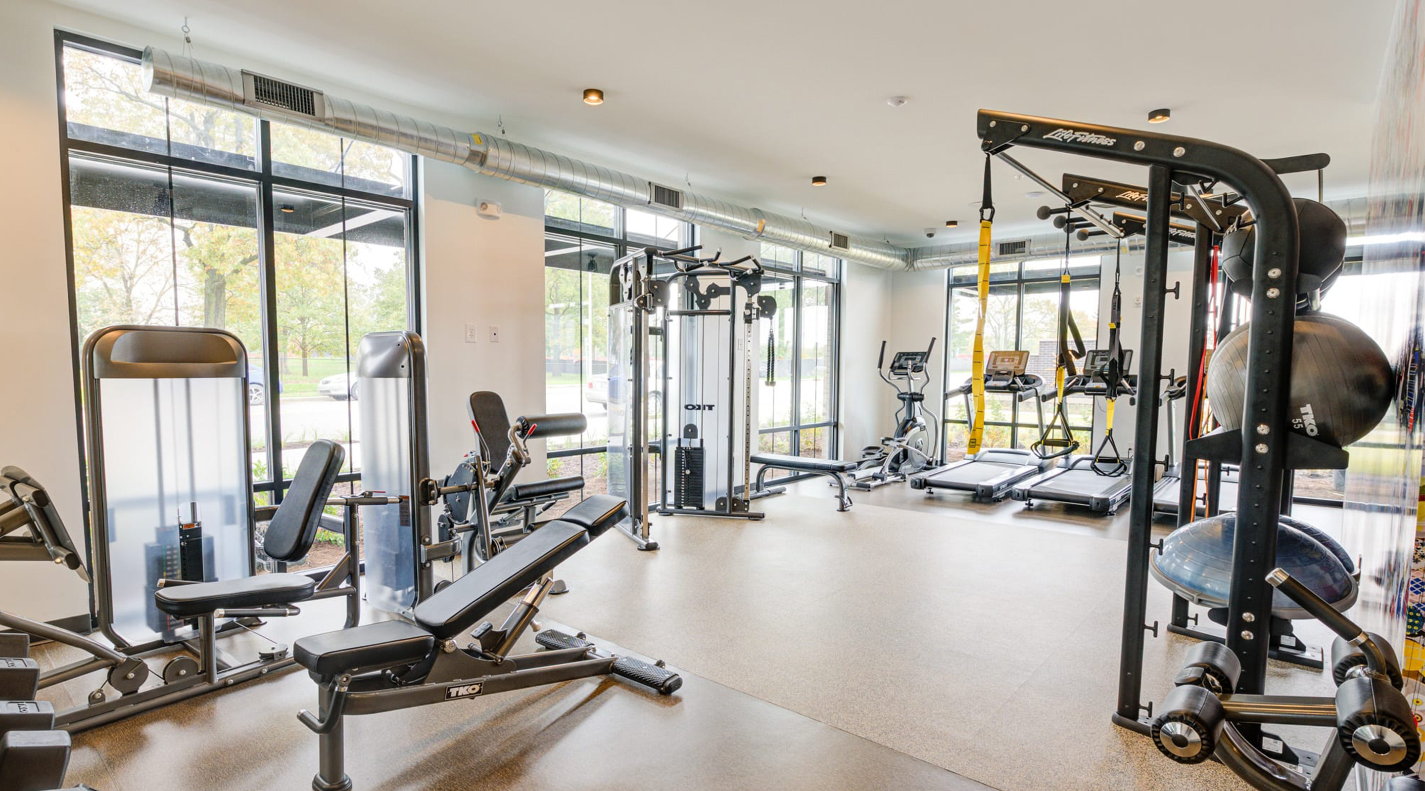 A fitness center with exercise equipment